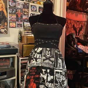 Y2K TOO FAST Black Halter Punk Poster Print Dress Grommet